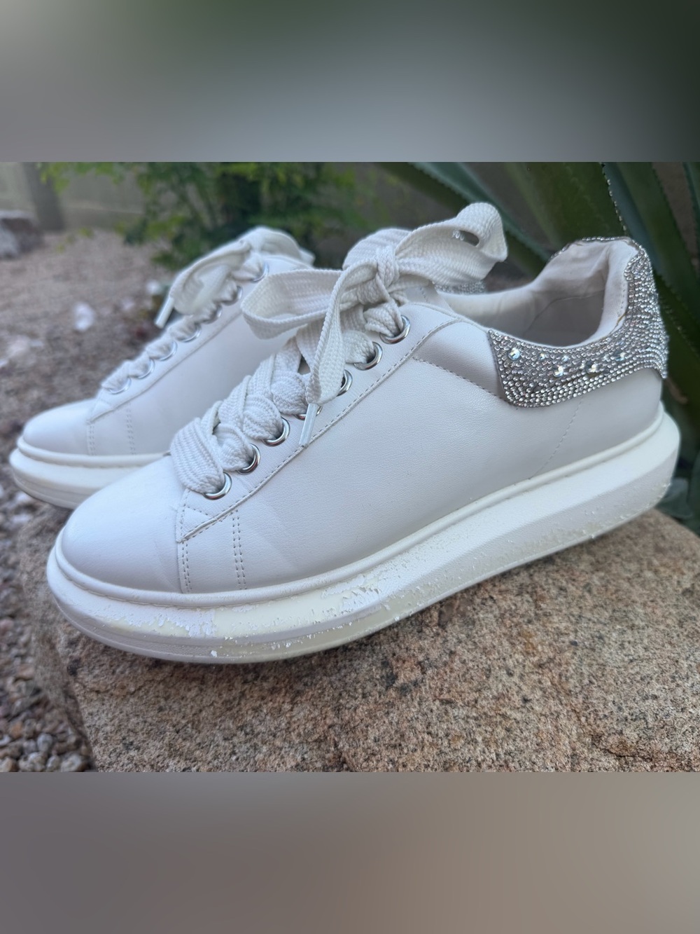 Steve Madden White Rhinestone Bling Platform Sneakers Size 9